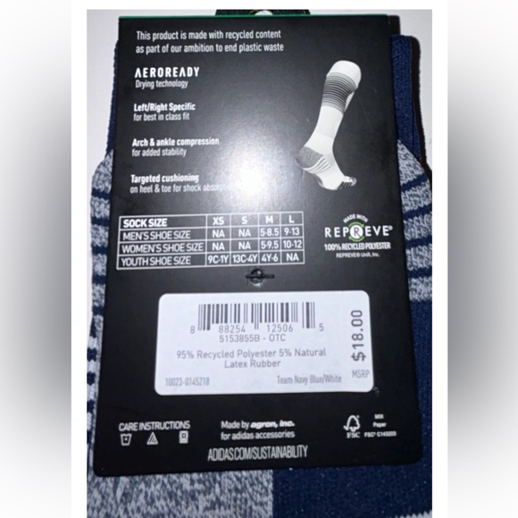 Adidas Team Speed OTC Soccer Socks 1 Pair Youth 13C-4Y Navy Blue White Logo NEW! - Picture 5 of 11